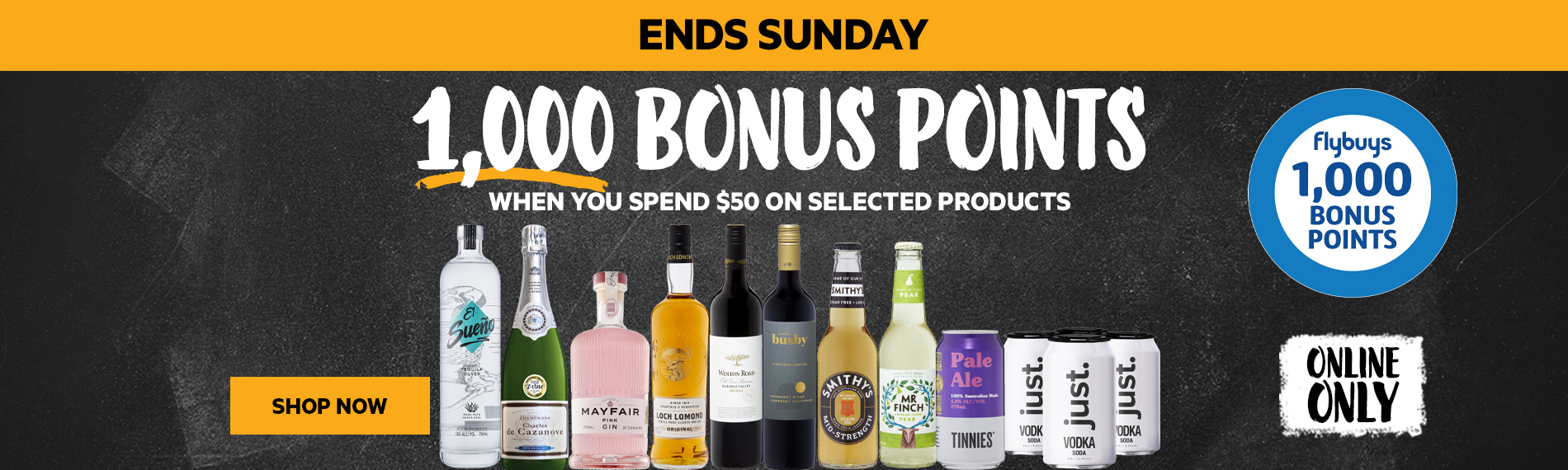 Collect 1,000 Flybuys bonus points with $50+ spend including including Gin, Irish Whiskey & more