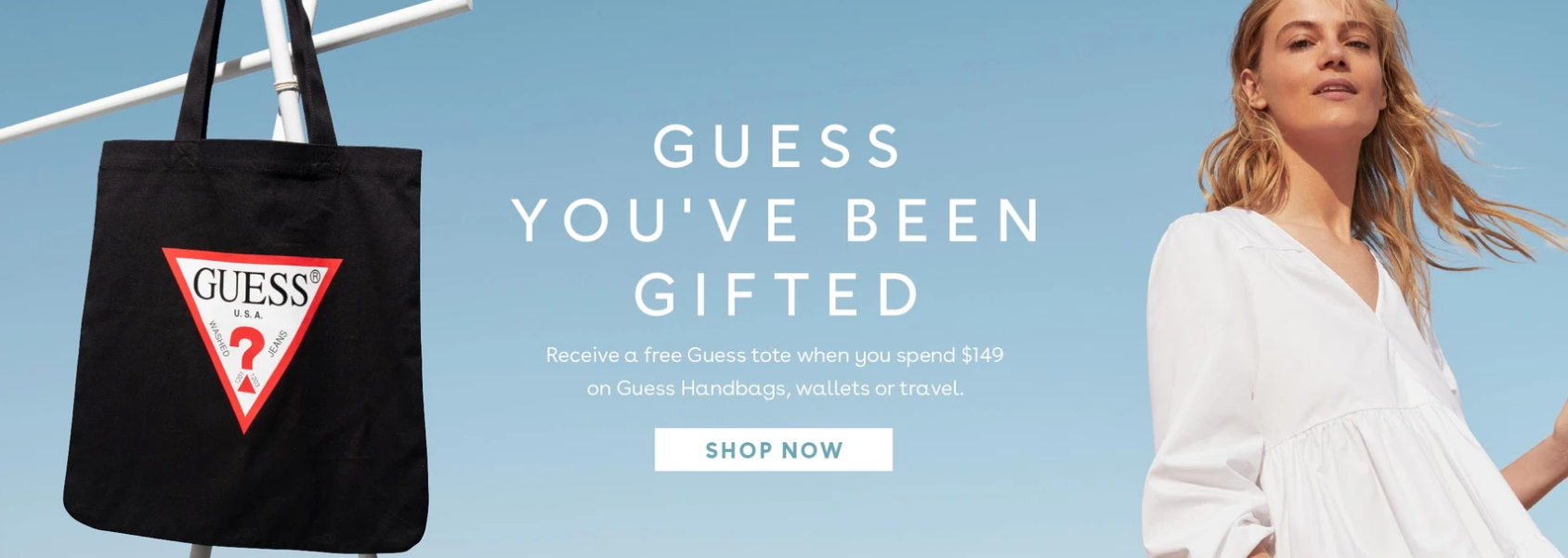 Get a free Guess Tote bag when you spend $149 on any Guess handbag, wallet or travel bag