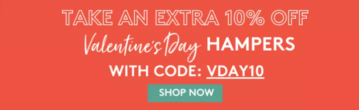 Take an extra 10% OFF on Valentine's Day Hampers with coupon code @ Hampers with Bite