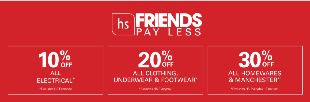 HS Friends - Up to 30% OFF on clothing, electrical, homewares