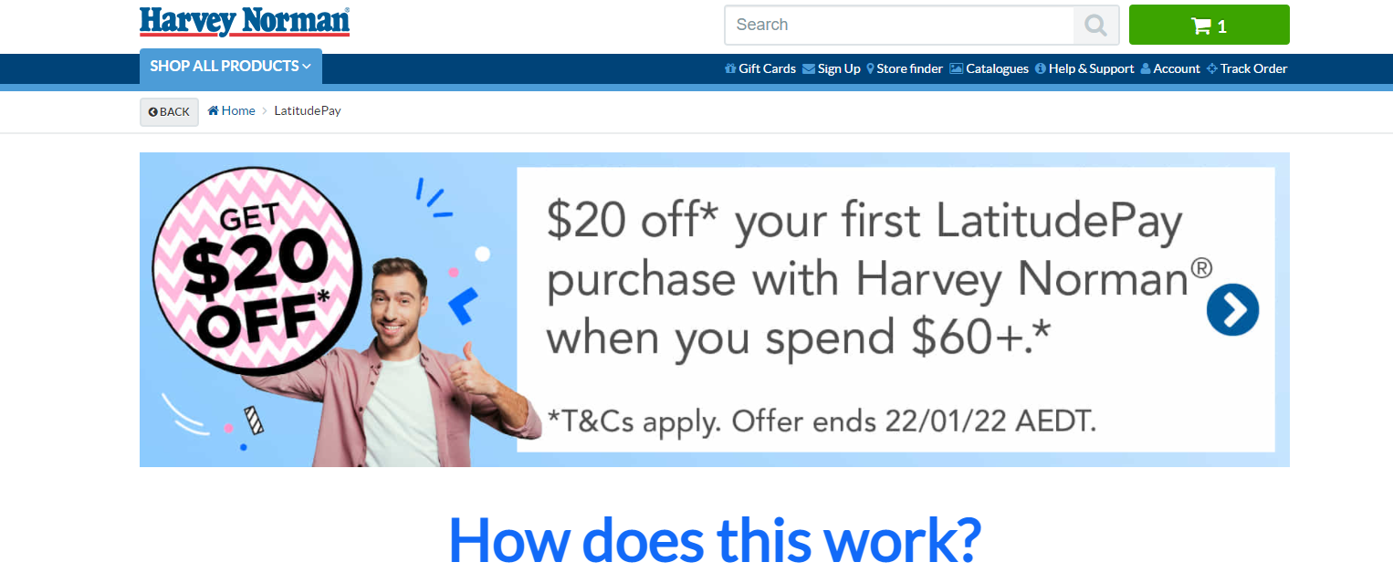 Harvey Norman $20 OFF when you spend $60 or more with LatitudePay