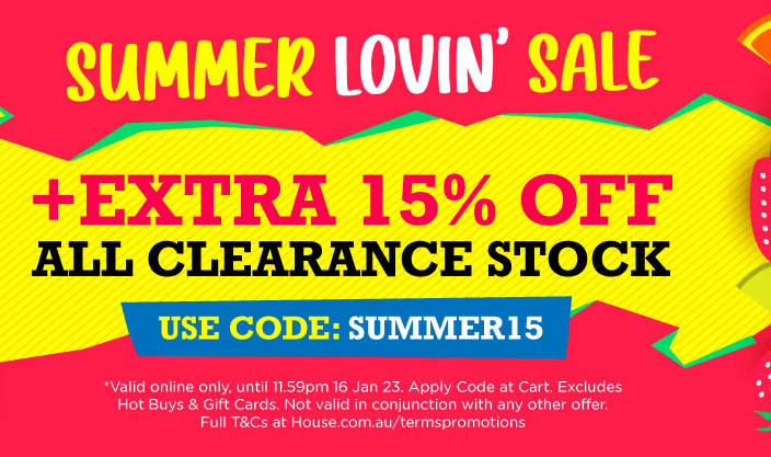 Up to 75% OFF + Extra 15% OFF on clearance stock with coupon @ House