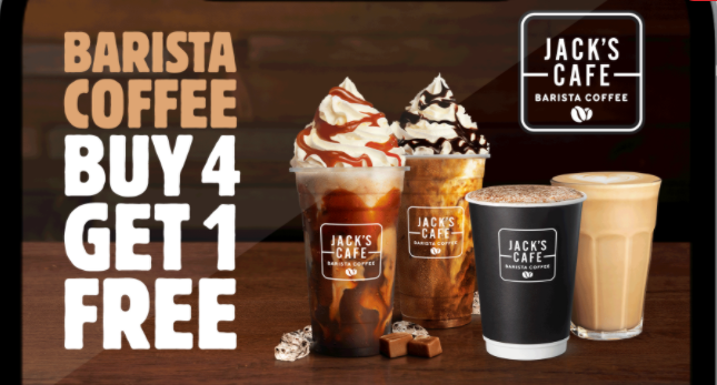 Hungry Jack's latest offers $2 Medium thickshake, Buy 4 get 5th FREE Barista coffee