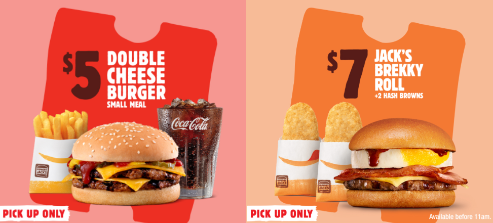 Hungry Jack's latest offer $5 Double cheese burger, Buy 4 get 5th FREE Barista coffee