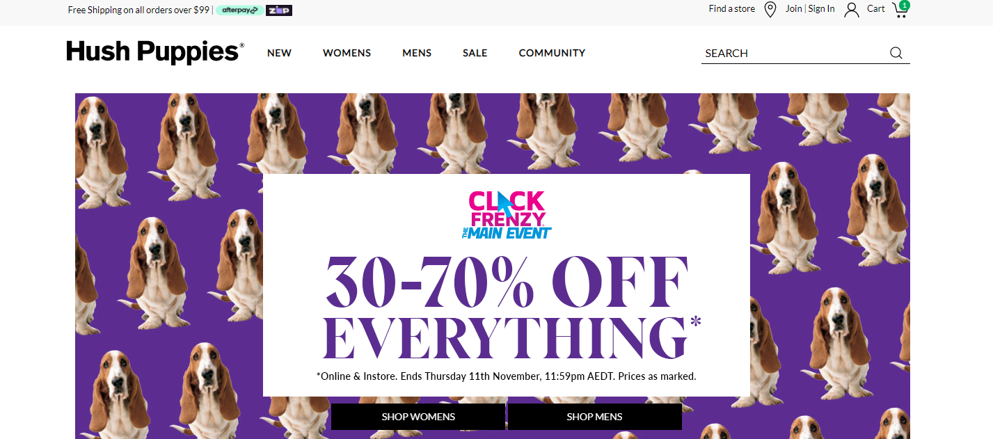 Hush Puppies Click Frenzy Save 30-70% OFF on everything including casuals, flats & sneakers