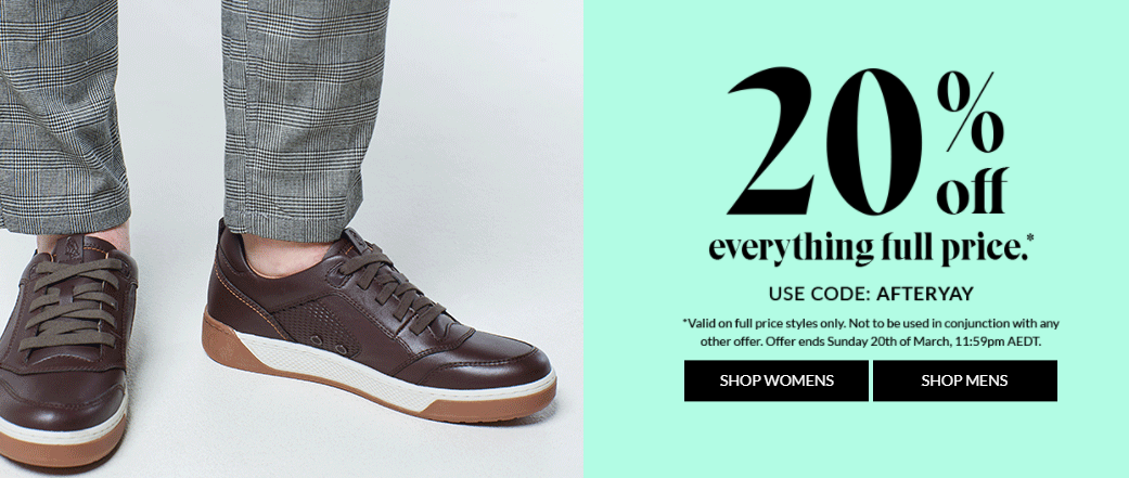 Hush Puppies Afterpay Day sale extra 20% OFF on everything full price with promo code