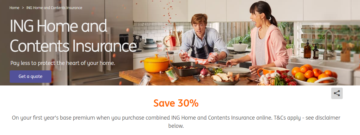30% off combined ING Home and Contents Insurance