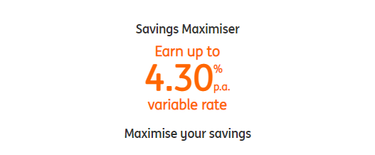Earn up to 4.30% p.a. variable rate for balances up to $100,000 @ ING[eligible customers]