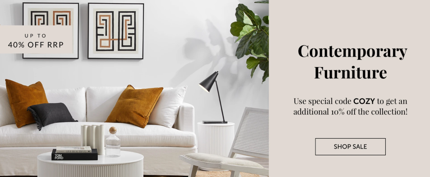 Up to 40% OFF RRP on Contemporary furniture sale plus 10% OFF