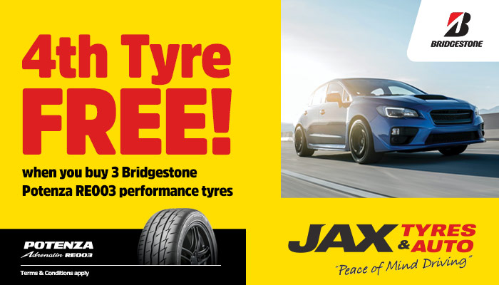 Buy 3 get 4th FREE on Bridgestone, Hankook, Dunlop and Laufenn brands at JAX Tyres