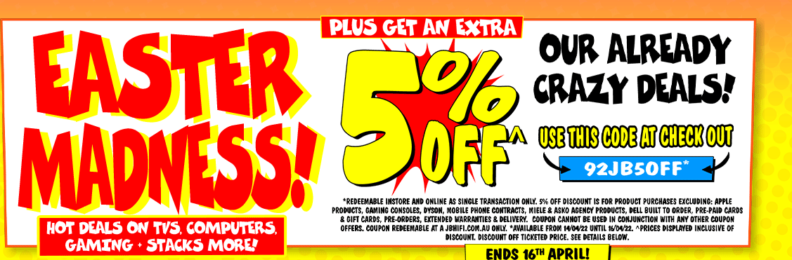 JB Hi-Fi extra 5% OFF on already crazy deals with coupon code