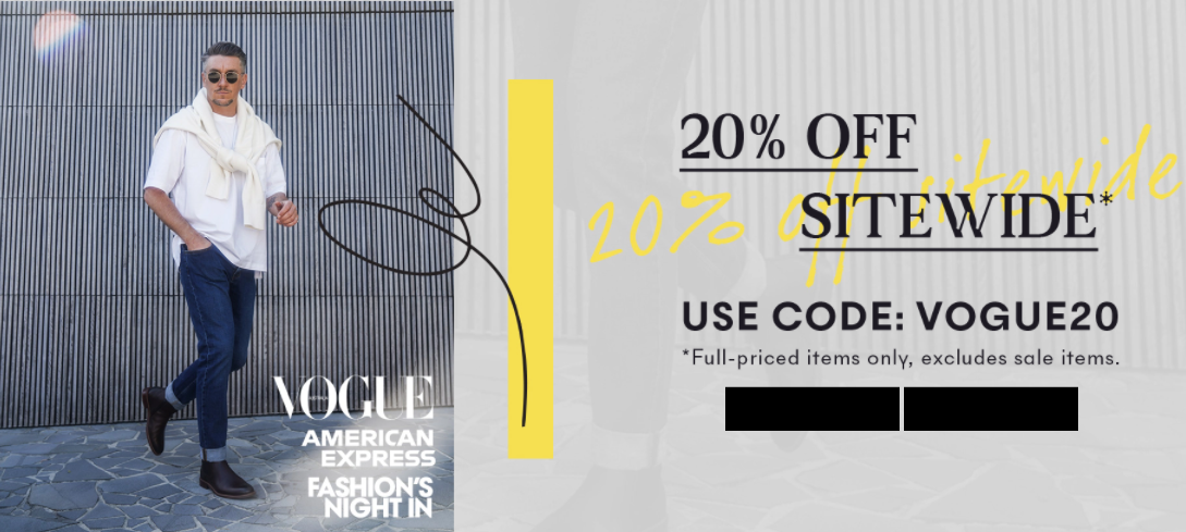 Vogue Fashion Night extra 20% OFF on full price items with discount code