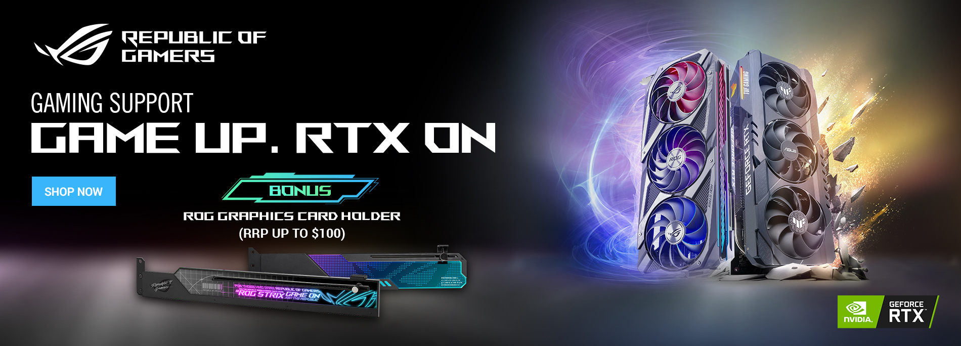 Receive bonus Rog Strix Wingwall or Rog Strix graphics card holder with selected RTX30 series graphi