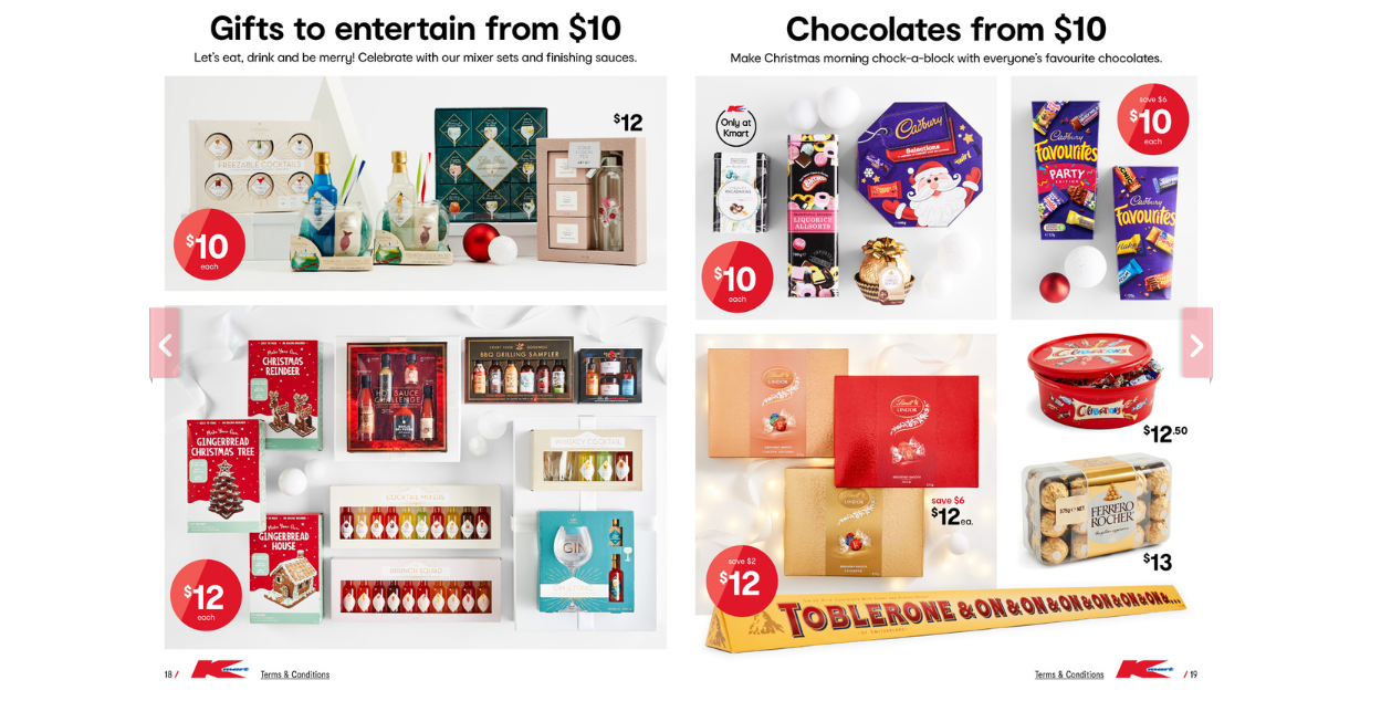 Kmart Merry Christmas catalogue: Fragrant candle $12, Bronx cap $10, Chocolates from $10