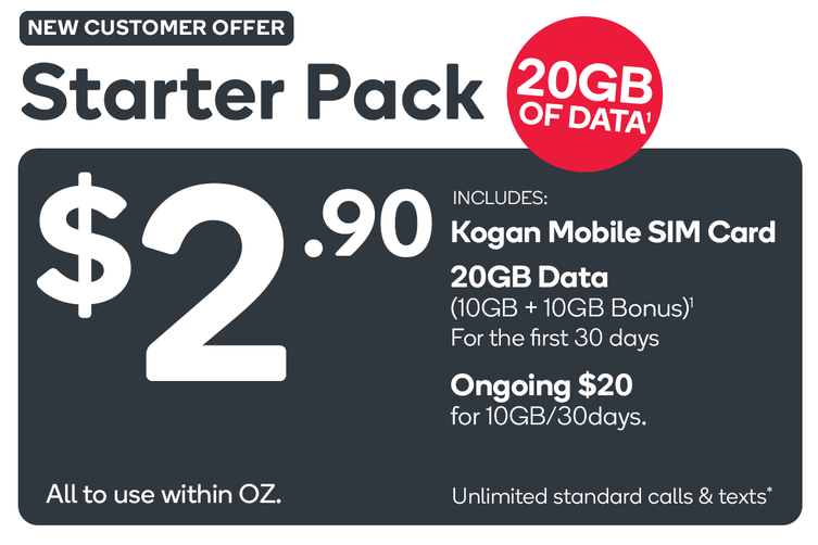 85% OFF on Kogan Mobile Prepaid Mobile Starter Pack now $2.90(new customers)