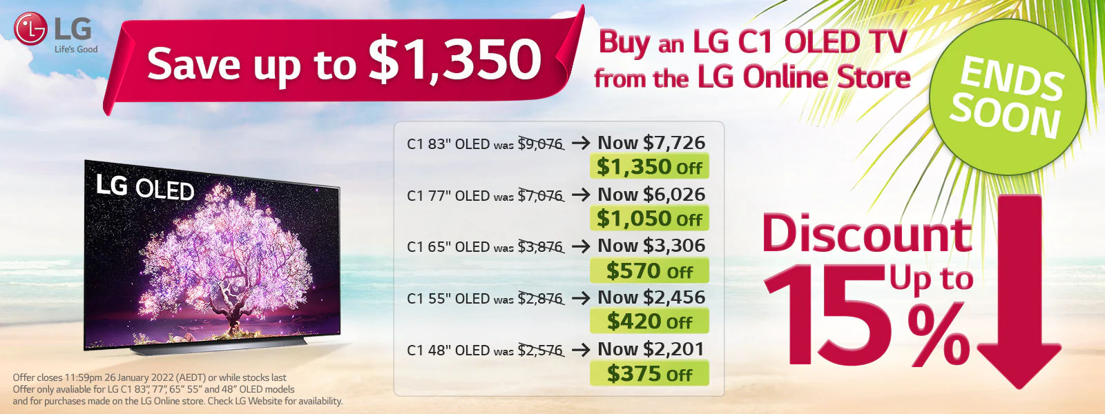 LG up to 15% OFF on LG C1 83", 77", 65", 55", 48" inch OLED models