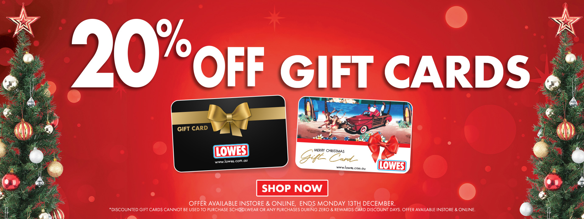Lowes 20% OFF gift cards for Christmas