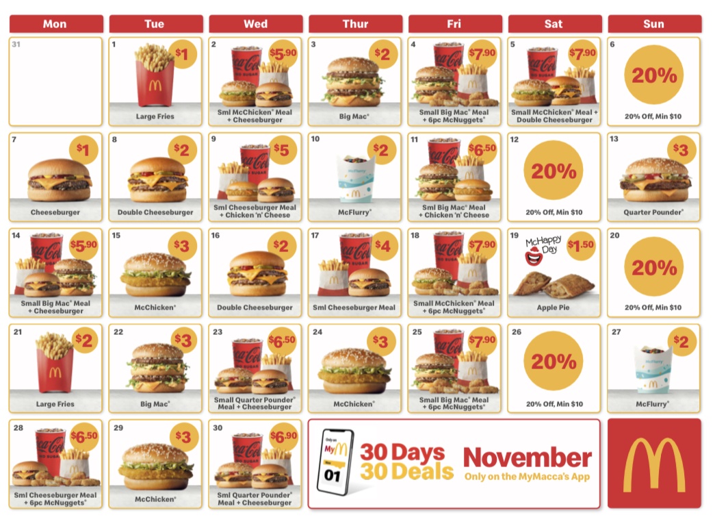 McDonald's 30 Days 30 Deals 2022 is back. (Today- Small Quarter Pounder Meal &Cheeseburger for $6.9)