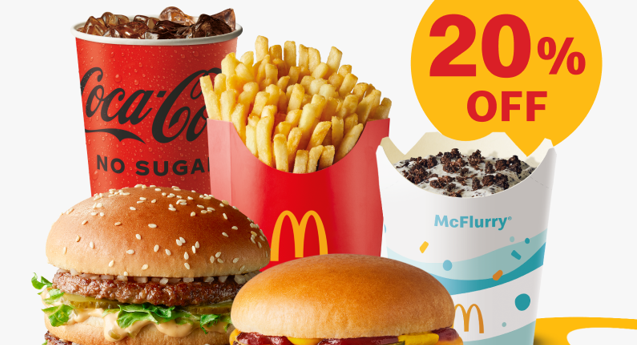 Enjoy 20% OFF entire order min. $10 spend at MyMacca’s app.