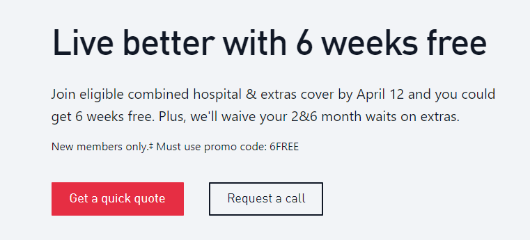 Medibank 6 weeks free when you join eligible combined hospital & extras cover with promo code