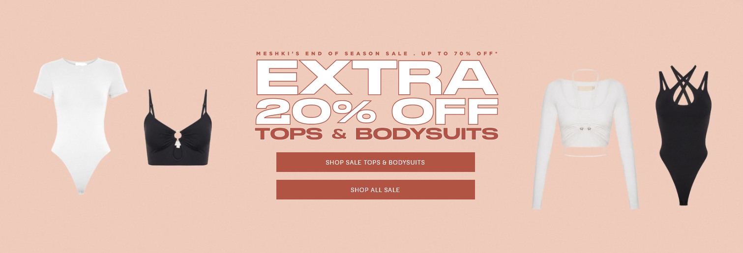 20% off on sale tops & body suits at Meshki