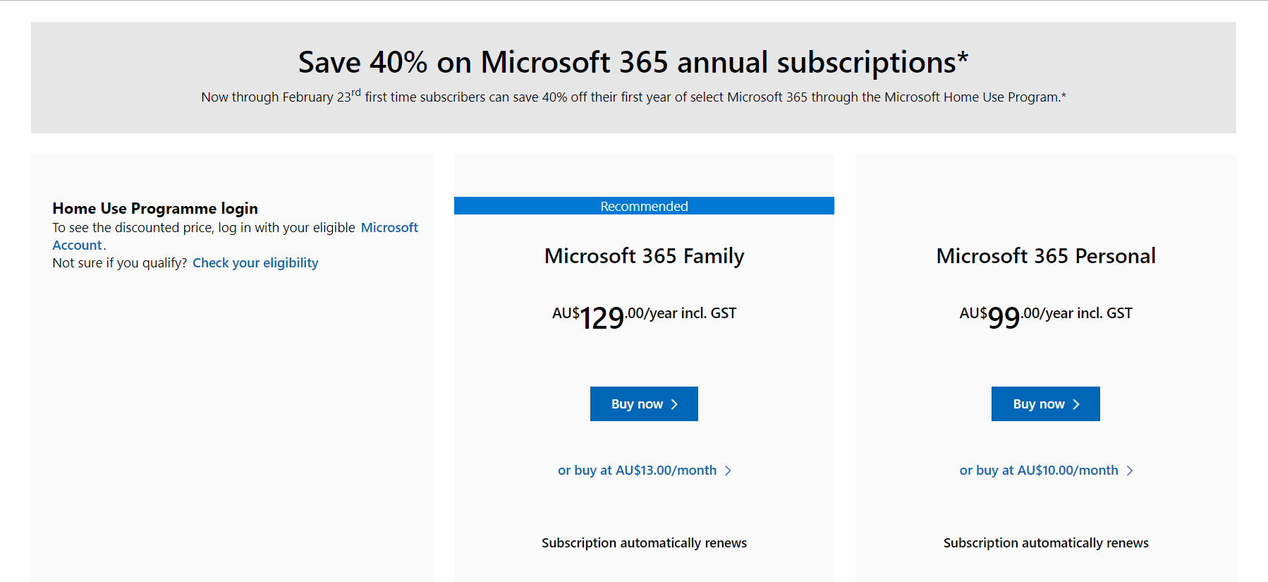 40% OFF first year Microsoft Office 365 annual subscription Family now $77.4, Personal now $59.4