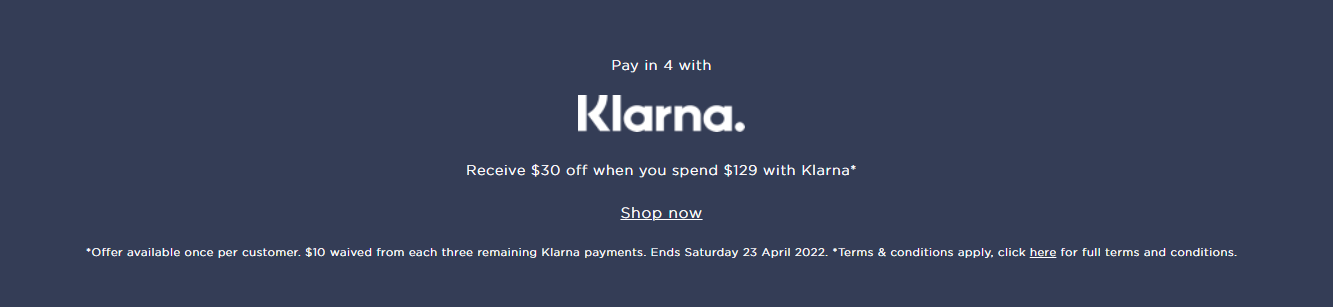 MIMCO $30 off when you spend $129 with Klarna
