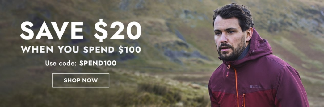 Up to 60% OFF + extra $20 OF $100 with Mountain Warehouse  promo code