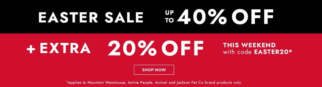 Mountain Warehouse Easter Sale up to 40% off + extra 20% OFF with promo code