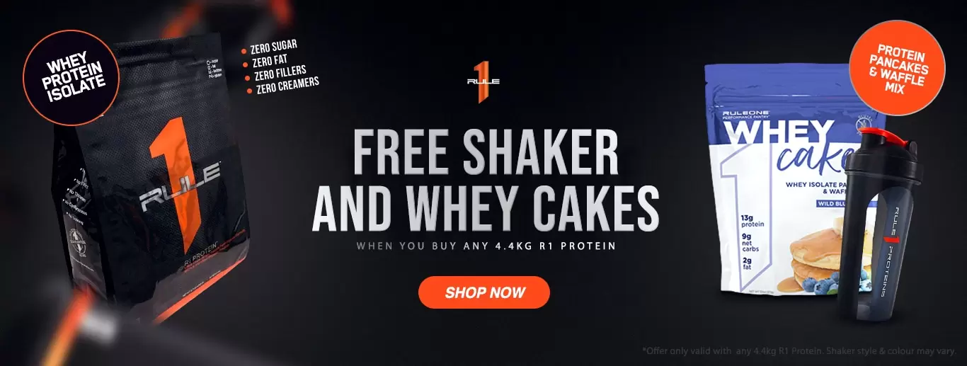 Mr Supplement Free Rule 1 Shaker bottle & Protein Whey Cakes with Rule 1 R1 Protein 4.4kg