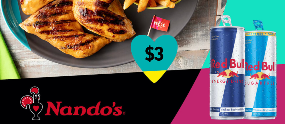 Grab a Red Bull for $3 with any main item purchased at Namdos[Peri-Perks members]