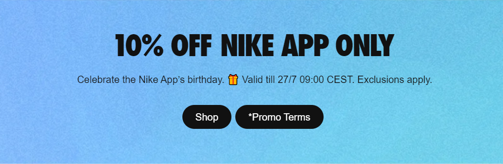 10% OFF on your order with promo code on the Nike App