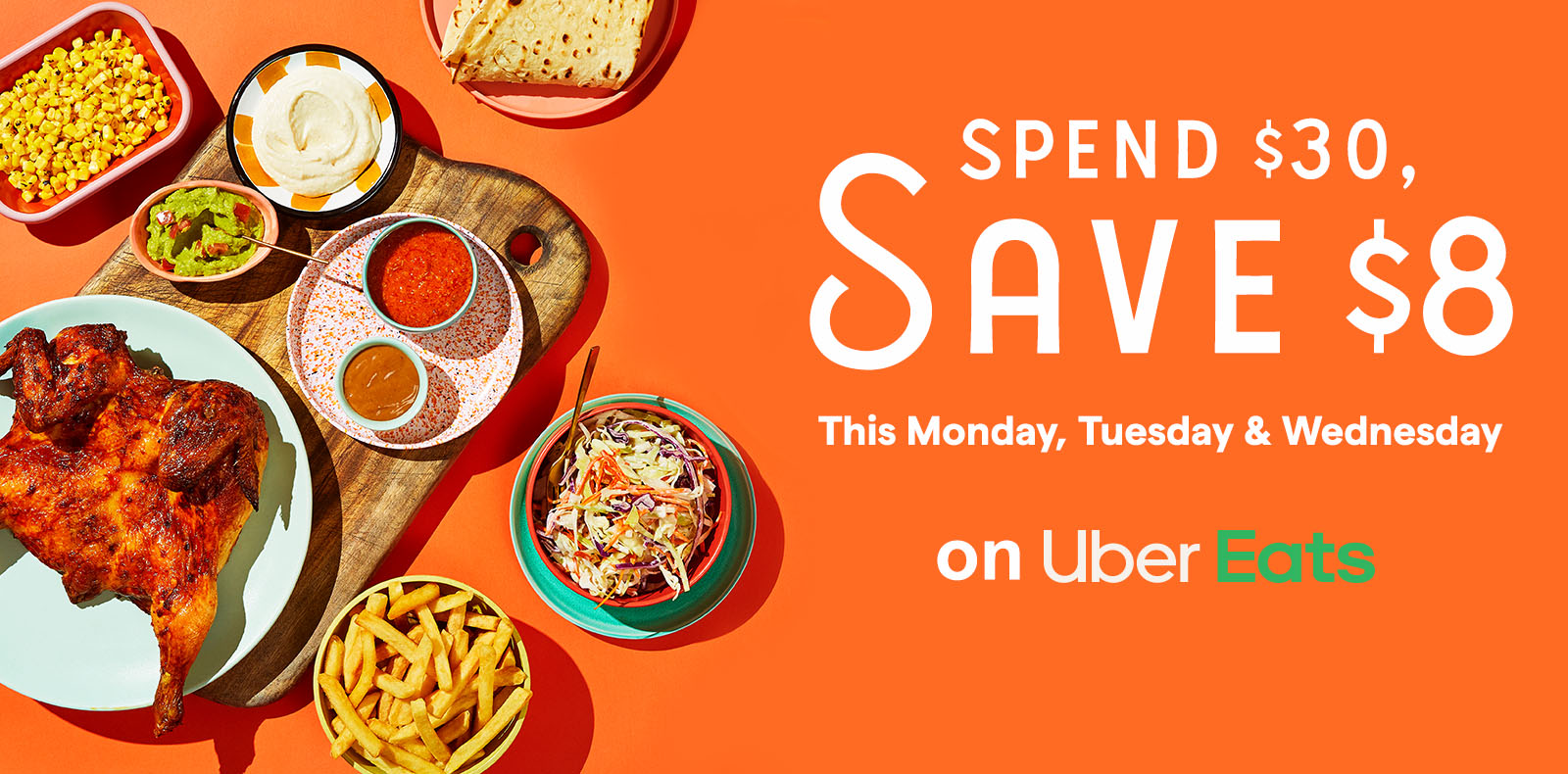Oporto get $8 OFF when you spend $30 this Monday, Tuesday & Wednesday via Uber Eats