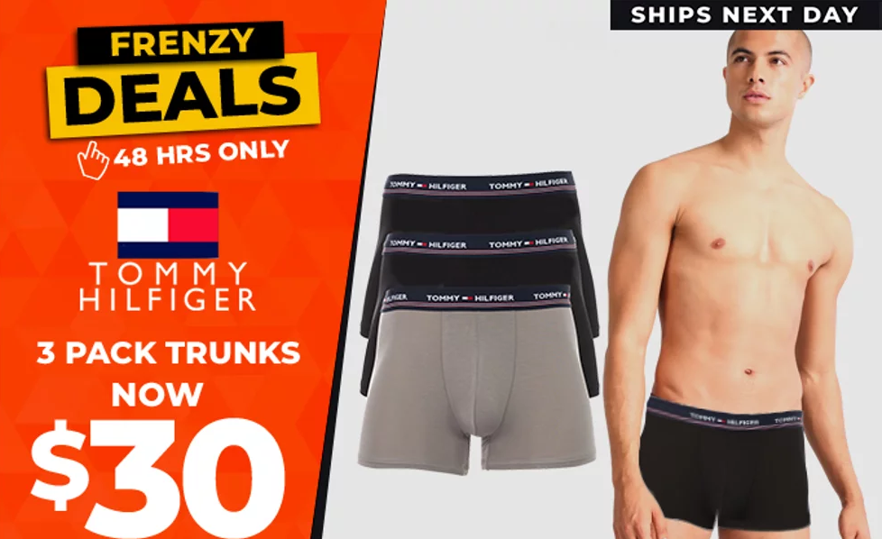 Ozsale 2-Day sale: 69% OFF Tommy Hilfiger Men's 3 Pack Stretch Trunks - Barley now $30 + delivery