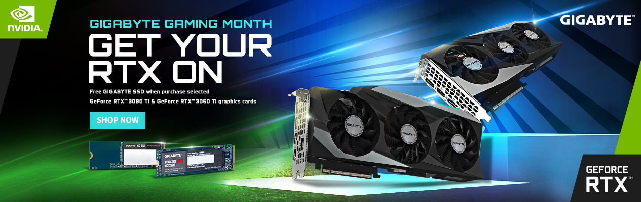Claim a free Gigabyte SSD when you purchase a qualifying NVIDIA GeForce RTX 3060 Ti or 3080 Ti graph