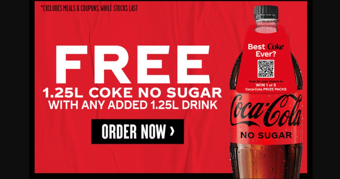 Pizza Hut get a FREE Coke no sugar when you purchase any 1.25L drink