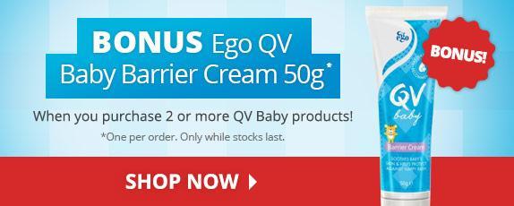 Get Bonus Ego QV Baby barrier cream 50g with QV baby products