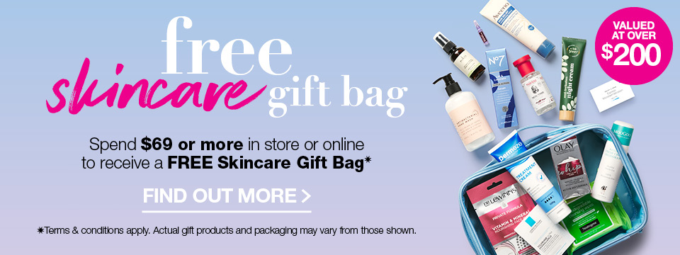 Priceline FREE Skincare gift bag(valued at over $200) when you spend $69+ on Skincare and Suncare