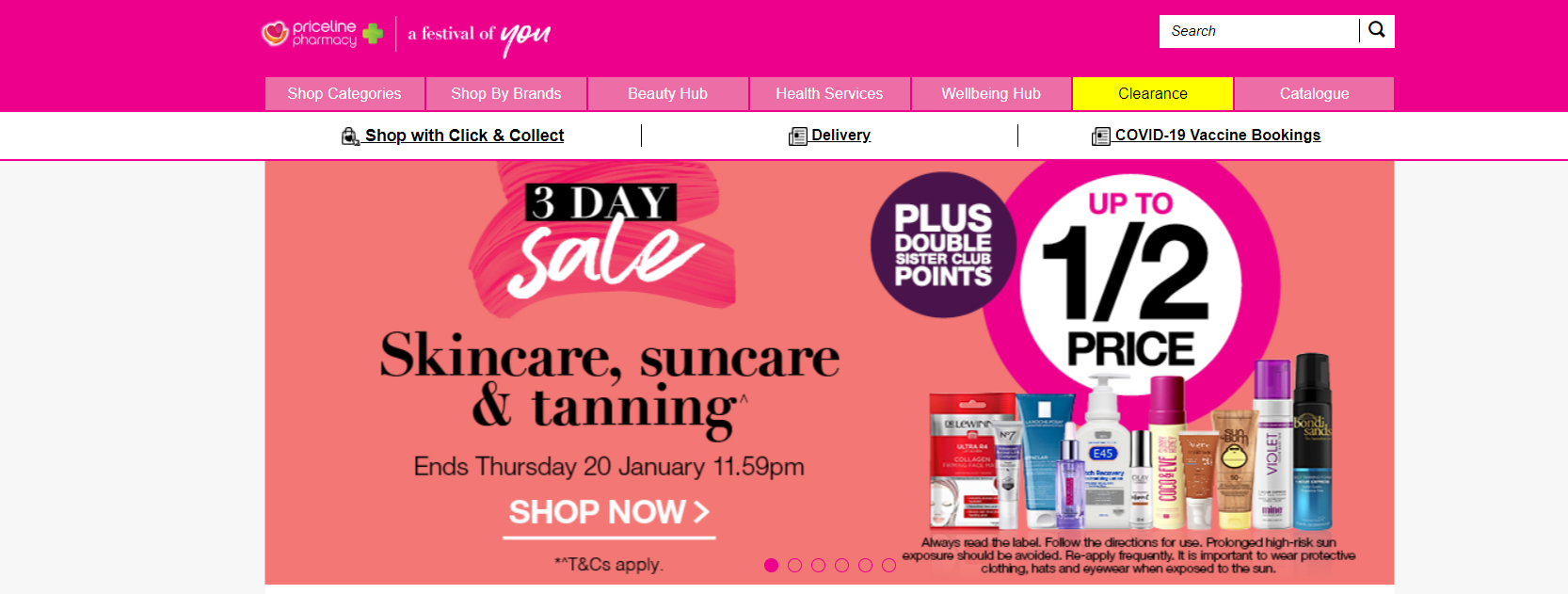 Priceline up to 50% OFF on suncare, tanning, & skincare range + Double Sister Club points
