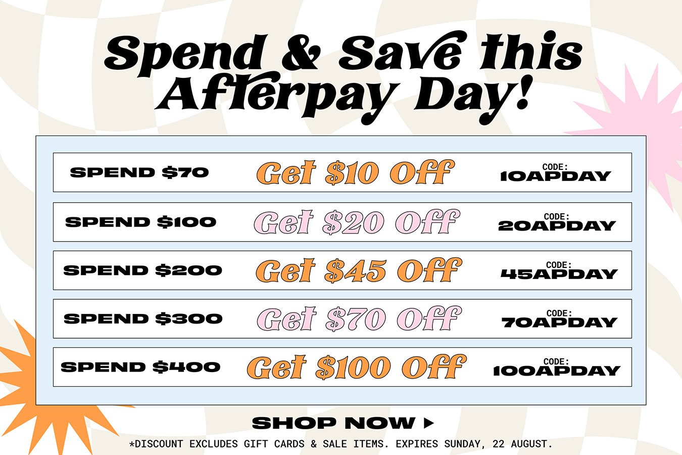 Spend & Save - Extra Up to $100 OFF