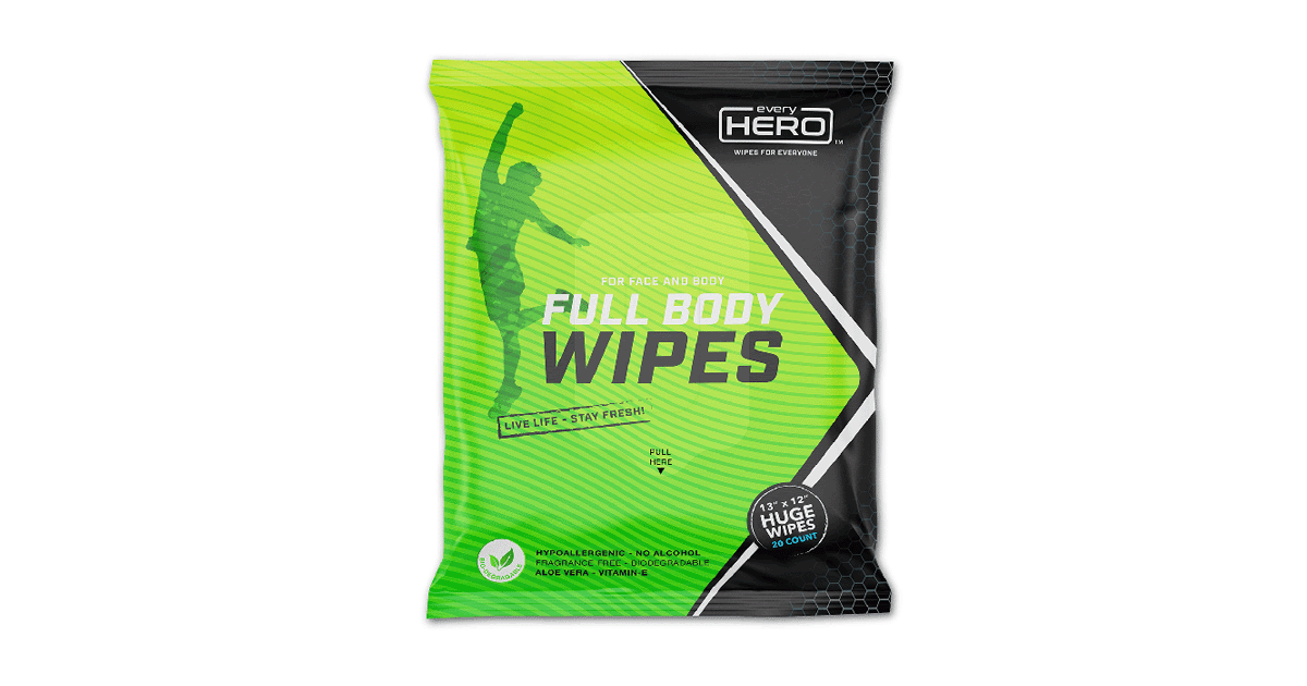 Save 50% OFF Face & Body Wipes for Workouts, Camping, Bulk 20-Pack $9.95  (RRP $20.95)