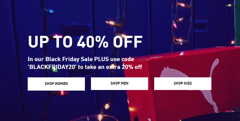 Puma Black Friday sale - Up to 40% OFF + extra 20% OFF with coupon, Free shipping $100+