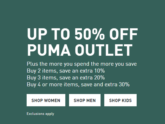 Puma - Up to 50% OFF outlet items + Spend & Save up to 30% OFF