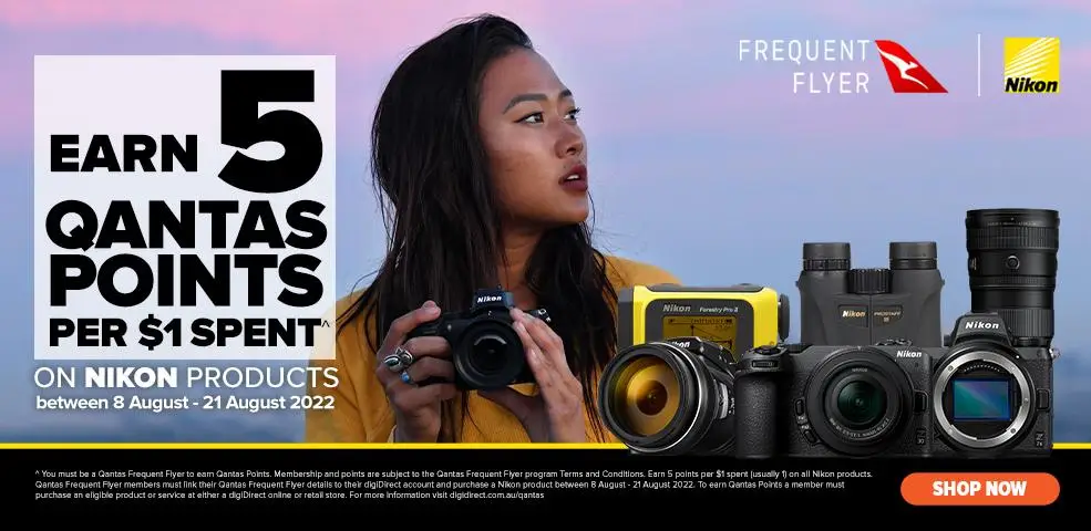 Get 5 Qantas Points per $1 spent on Nikon products at digiDirect