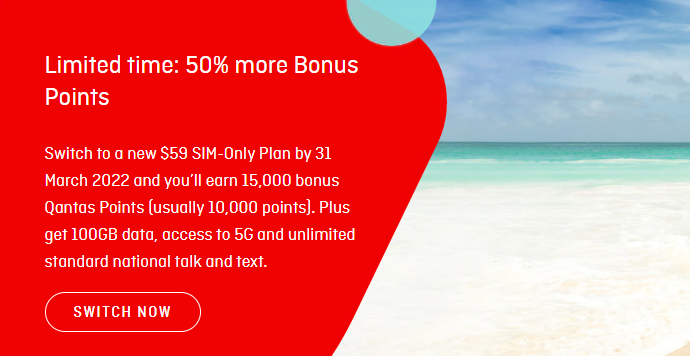 Qantas 50% more Bonus Points when you switch to a new Optus $59 SIM-Only Plan