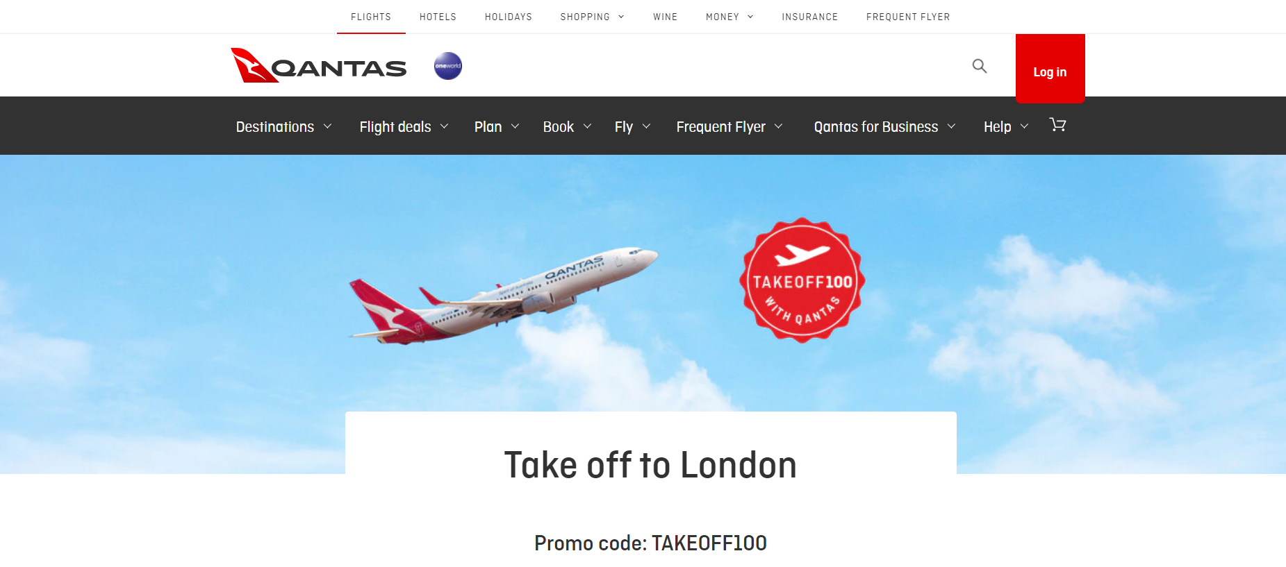 Qantas extra $100 OFF on eligible fares to London flights from anywhere in Australia with promo code