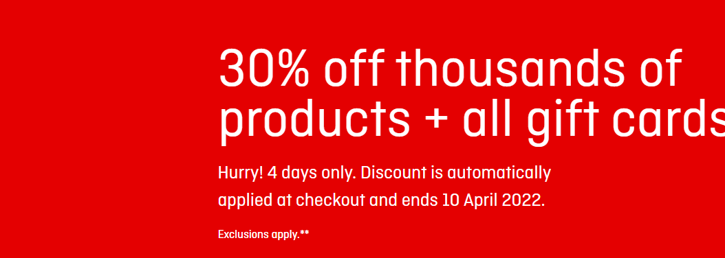 Qantas 30% OFF on thousands of products + all gift cards