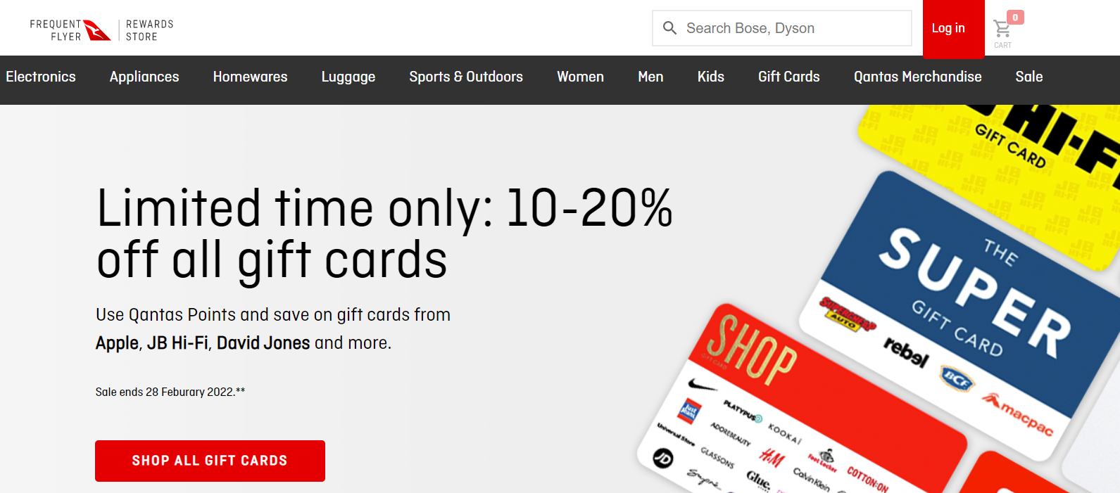 Qantas Rewards 10-20% OFF on all gift cards including Apple, JB Hi-Fi, David Jones & more