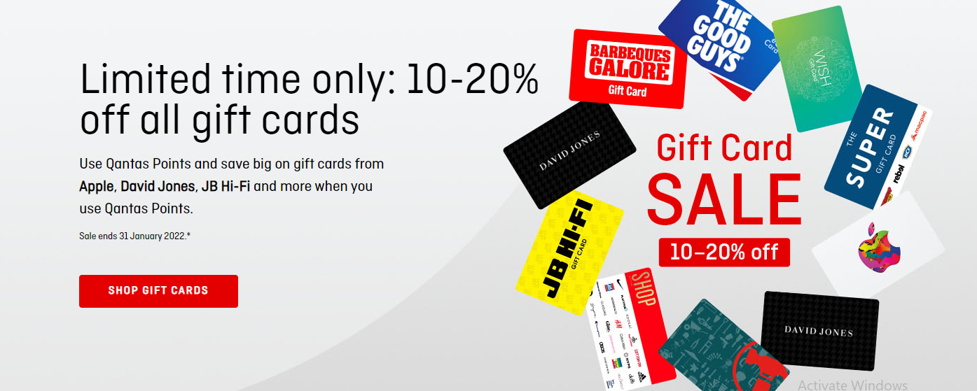 Qantas 10-20% OFF on all gift cards including JB Hi-Fi, David Jones, Apple & more