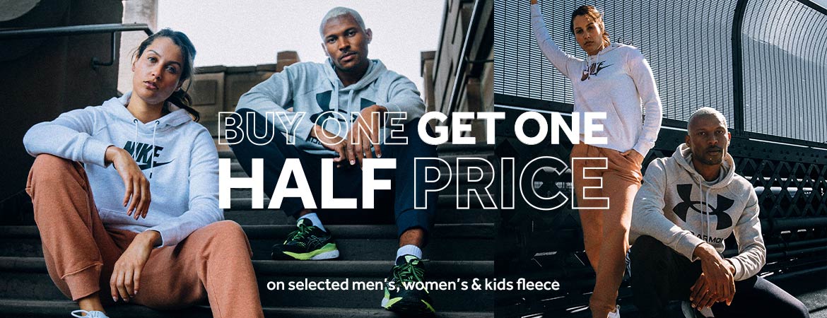 Buy 1 get 1 50% OFF on selected men, women & kids fleece at Rebel Sport